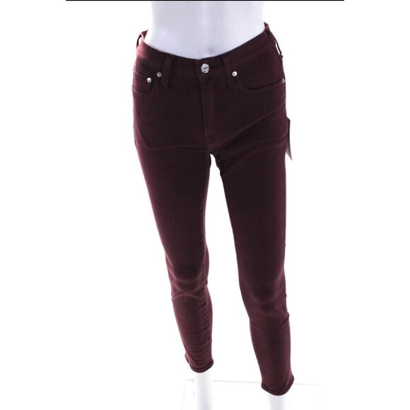 Edwin Womens Pixie 9" Mid Rise Skinny Ankle Jeans Pants Wine Red Size 26 - Picture 2 of 6